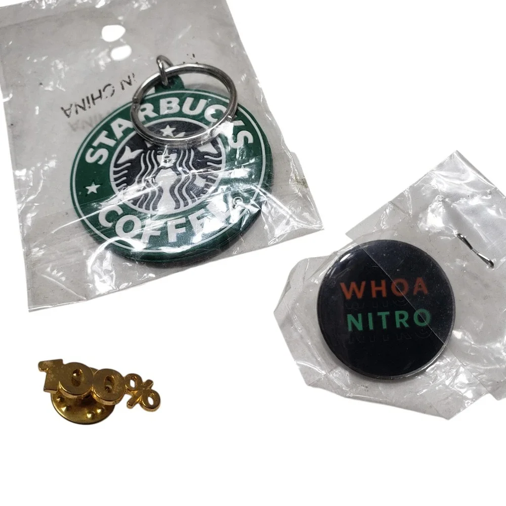 3 Starbucks Ltd Ed Barista Exclusive Pin‎ Keychain Whao Nitro 100% Siren Logo